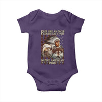 Native American Pride Baby Onesie Free Like An Eagle Fearless Like A Wolf Vintage Flag - Wonder Print Shop