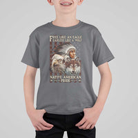 Native American Pride T Shirt For Kid Free Like An Eagle Fearless Like A Wolf Vintage Flag - Wonder Print Shop