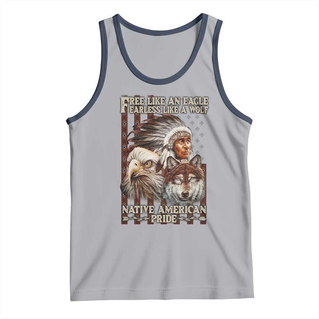 Native American Pride Tank Top Free Like An Eagle Fearless Like A Wolf Vintage Flag - Wonder Print Shop