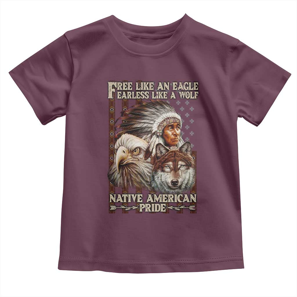 Native American Pride Toddler T Shirt Free Like An Eagle Fearless Like A Wolf Vintage Flag - Wonder Print Shop