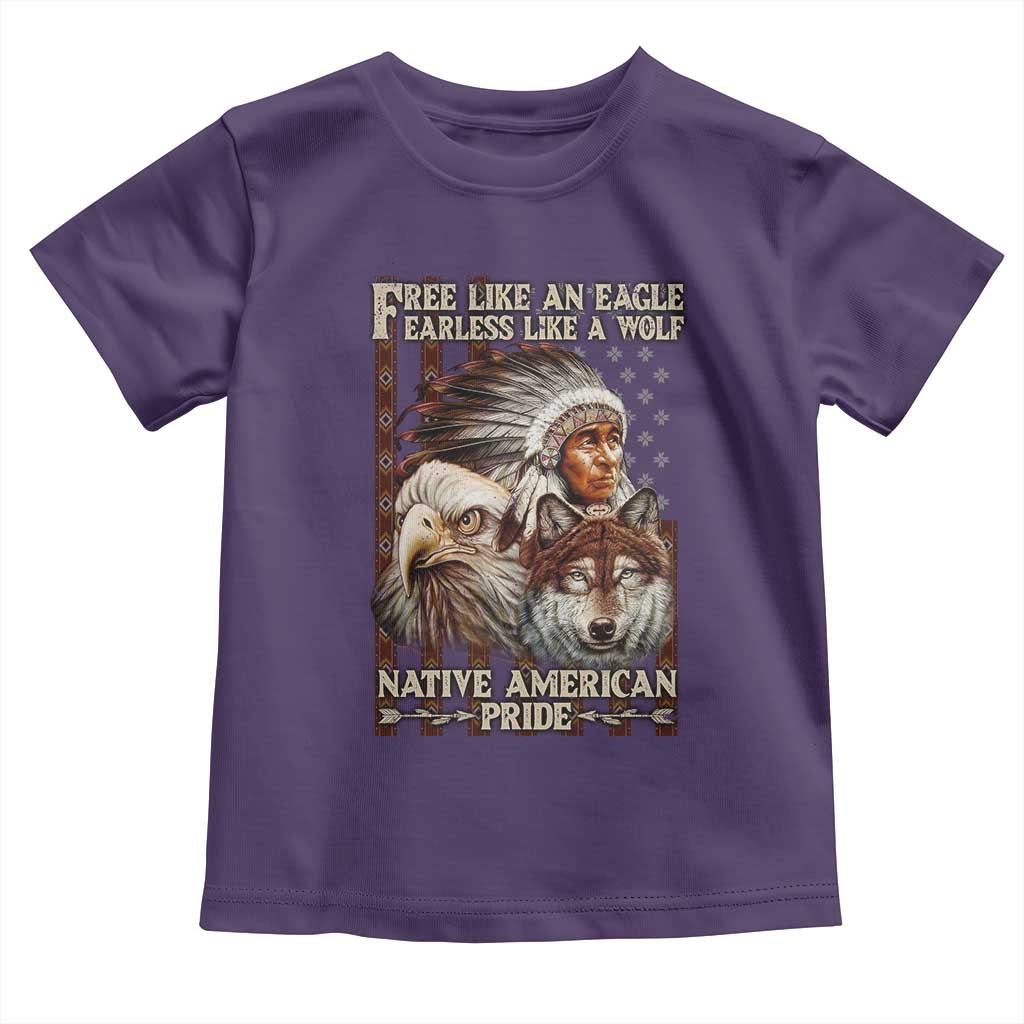 Native American Pride Toddler T Shirt Free Like An Eagle Fearless Like A Wolf Vintage Flag - Wonder Print Shop