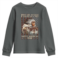Native American Pride Youth Sweatshirt Free Like An Eagle Fearless Like A Wolf Vintage Flag - Wonder Print Shop