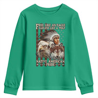Native American Pride Youth Sweatshirt Free Like An Eagle Fearless Like A Wolf Vintage Flag - Wonder Print Shop