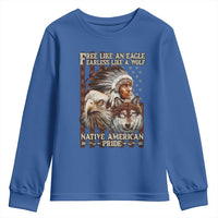 Native American Pride Youth Sweatshirt Free Like An Eagle Fearless Like A Wolf Vintage Flag - Wonder Print Shop