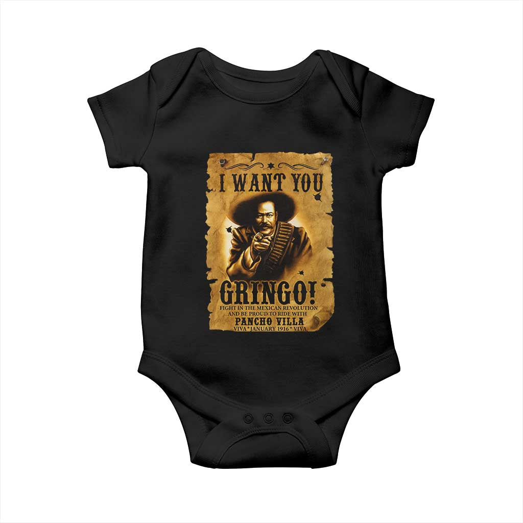 Pancho Villa Baby Onesie I Want You Gringo Fight In The Mexican Revolution - Wonder Print Shop