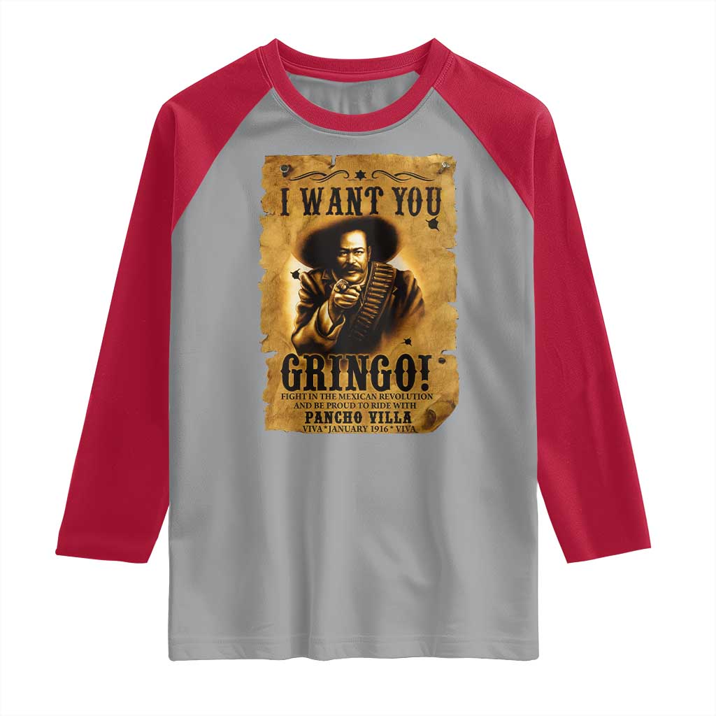 Pancho Villa Raglan Shirt I Want You Gringo Fight In The Mexican Revolution - Wonder Print Shop