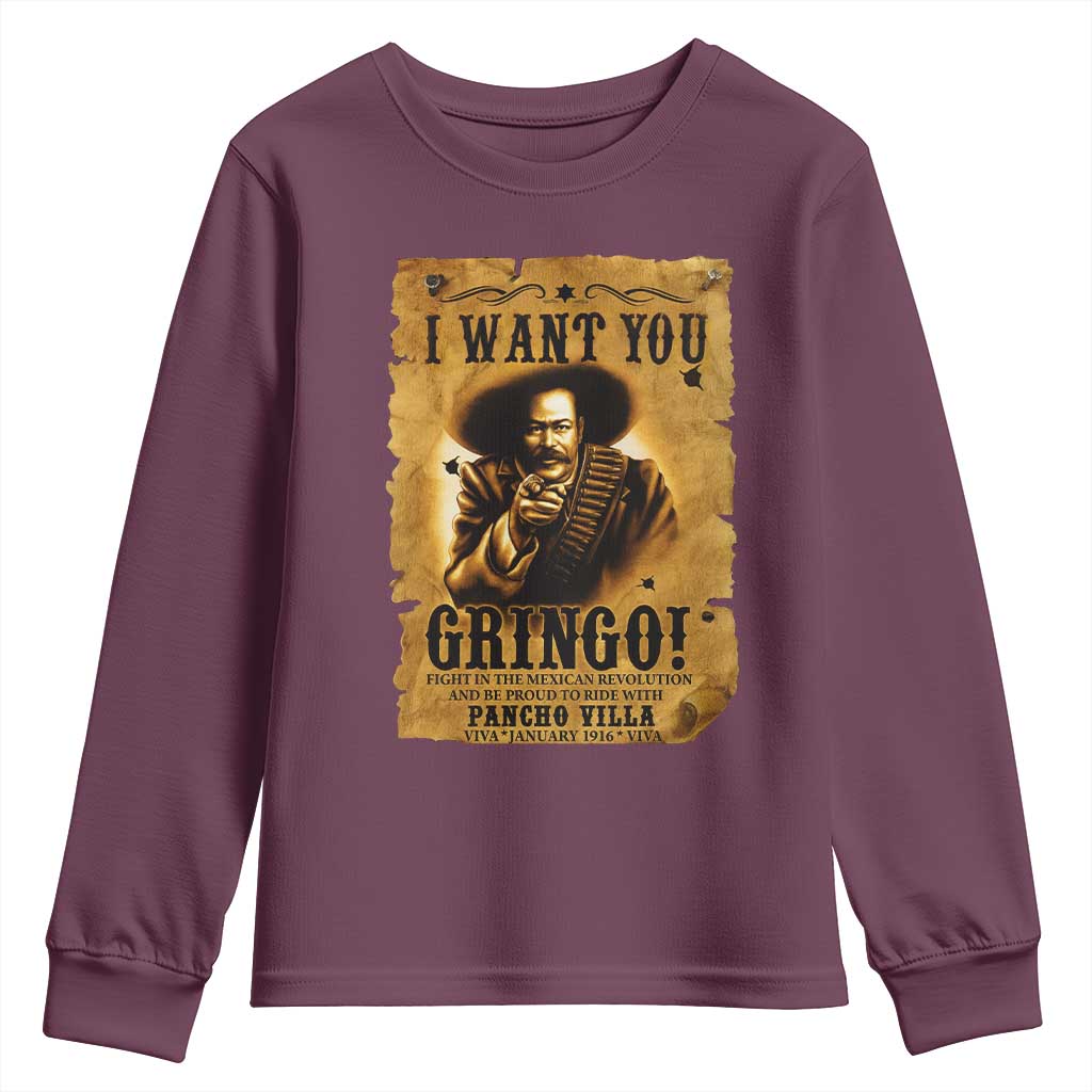 Pancho Villa Youth Sweatshirt I Want You Gringo Fight In The Mexican Revolution - Wonder Print Shop