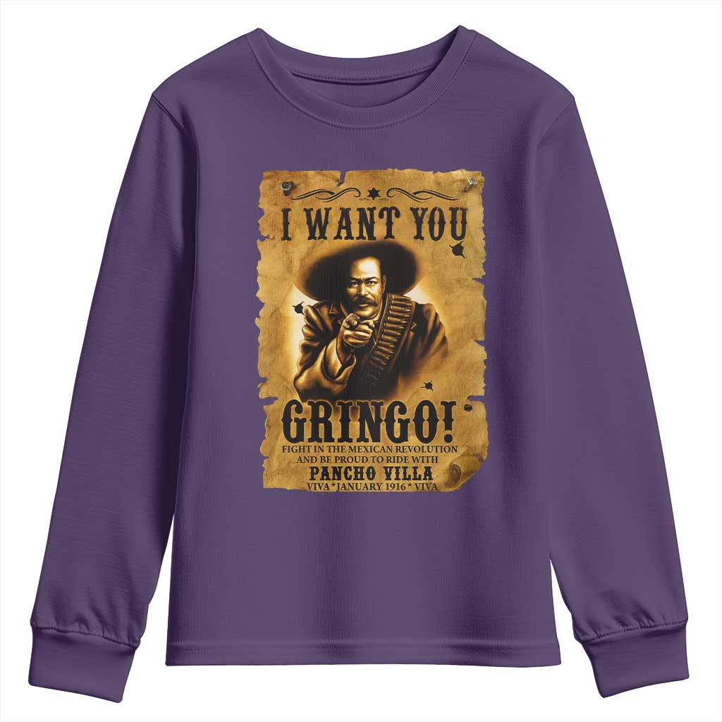 Pancho Villa Youth Sweatshirt I Want You Gringo Fight In The Mexican Revolution - Wonder Print Shop