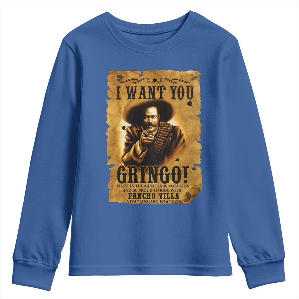 Pancho Villa Youth Sweatshirt I Want You Gringo Fight In The Mexican Revolution - Wonder Print Shop