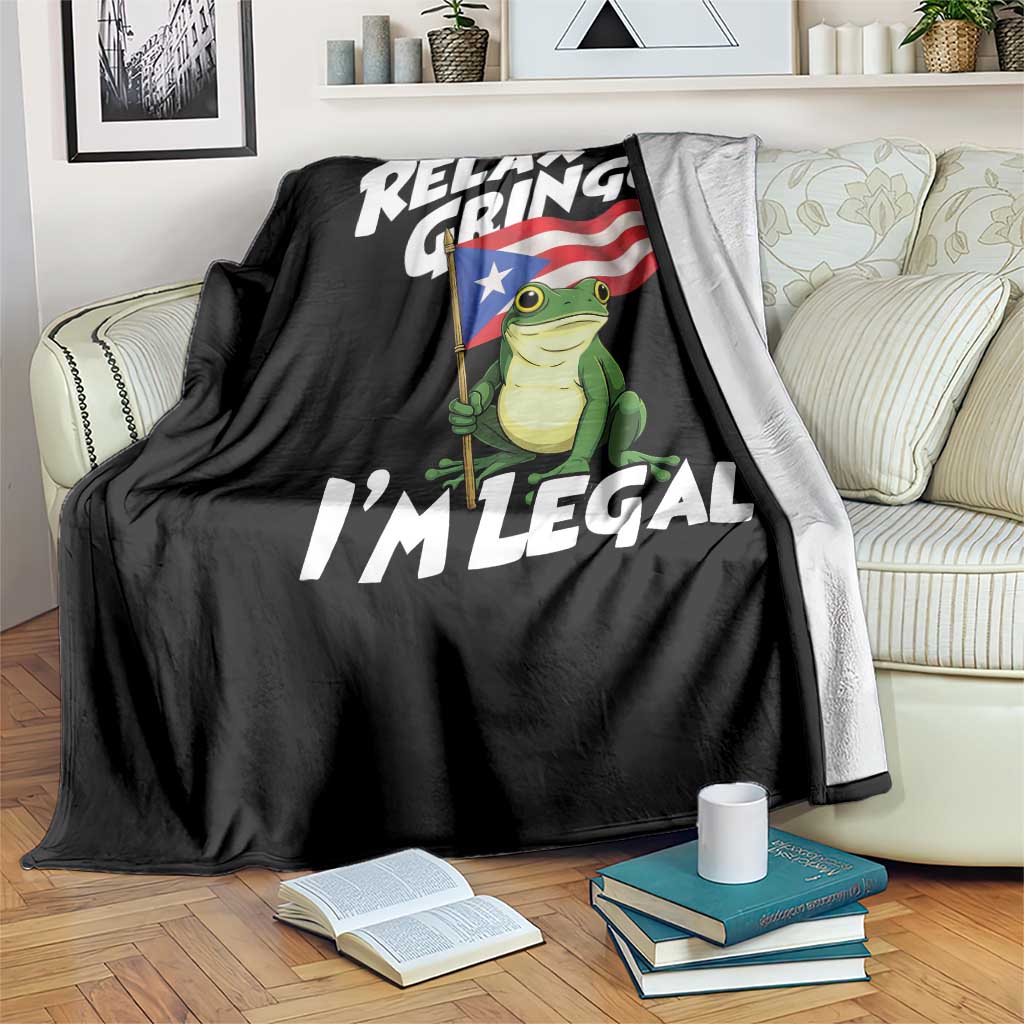 Funny Relax Gringo I Am Legal Throw Blanket Puerto Rico Flag Coqui Frog - Wonder Print Shop