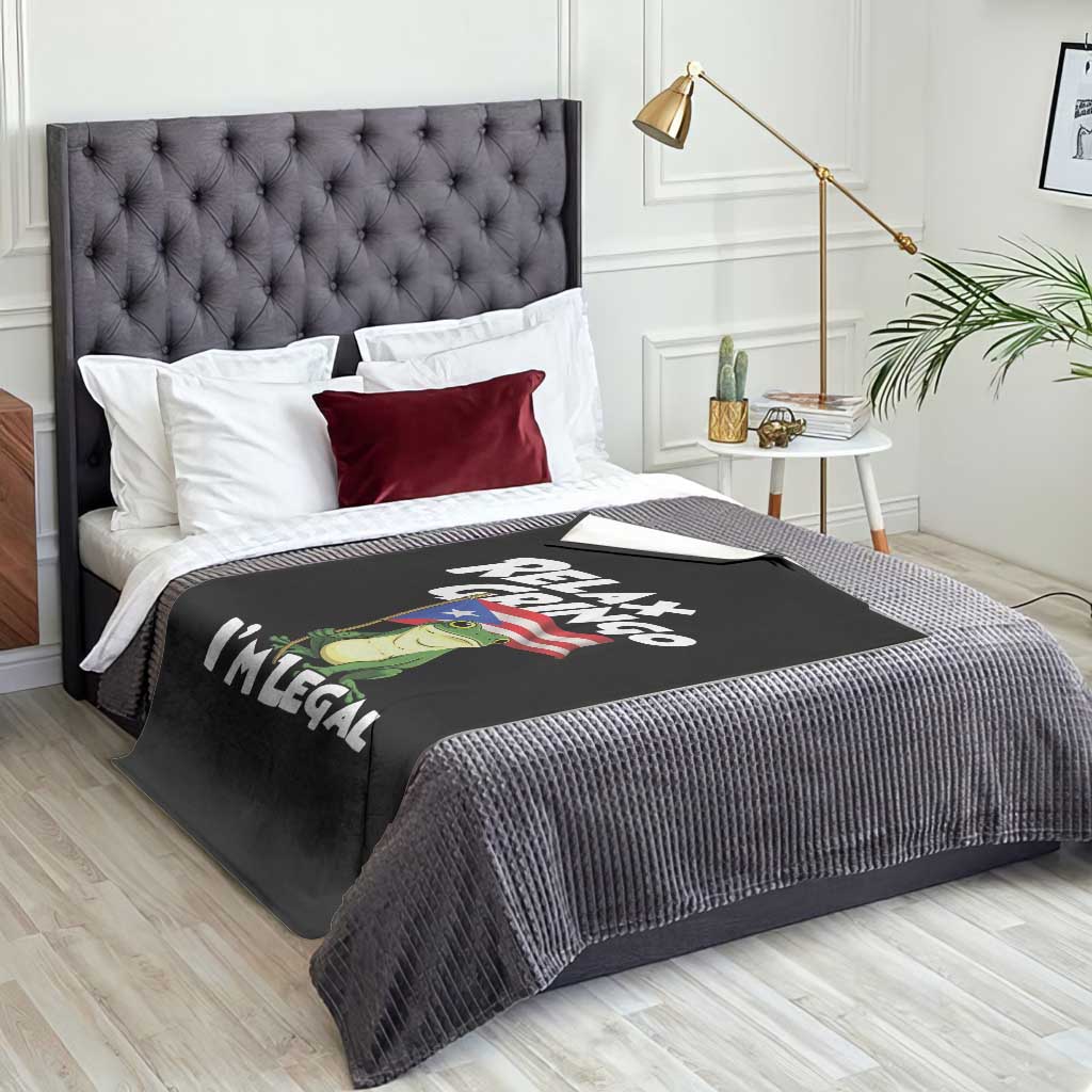 Funny Relax Gringo I Am Legal Throw Blanket Puerto Rico Flag Coqui Frog - Wonder Print Shop