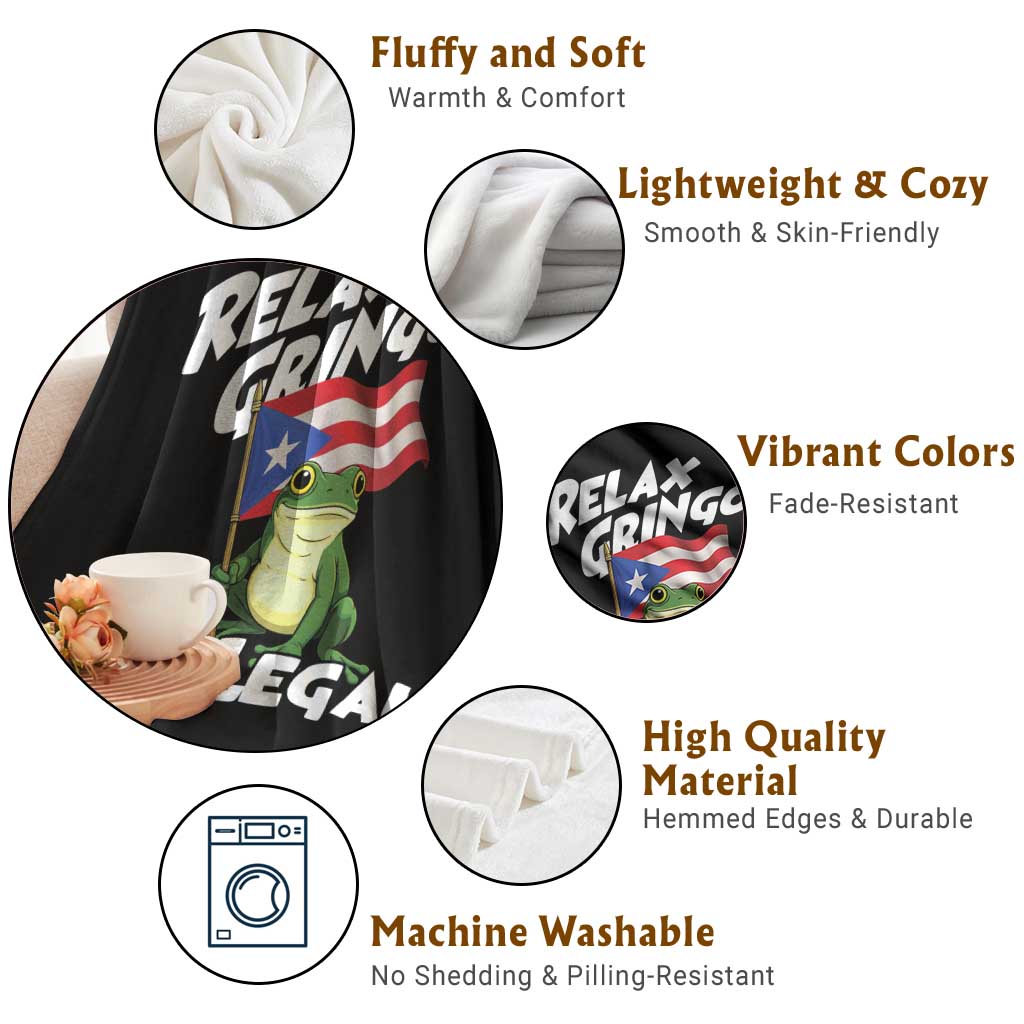 Funny Relax Gringo I Am Legal Throw Blanket Puerto Rico Flag Coqui Frog - Wonder Print Shop