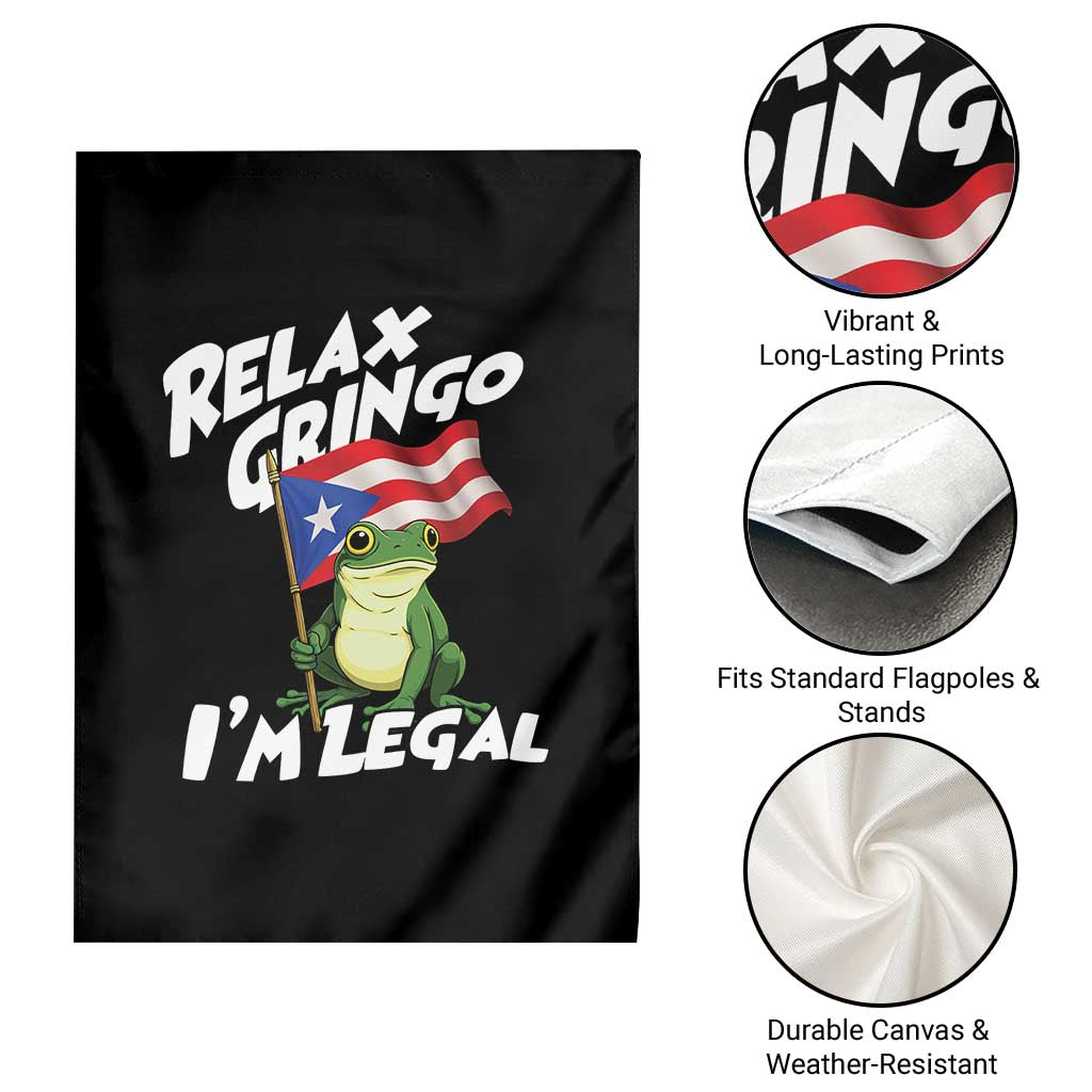 Funny Relax Gringo I Am Legal Garden Flag Puerto Rico Flag Coqui Frog - Wonder Print Shop