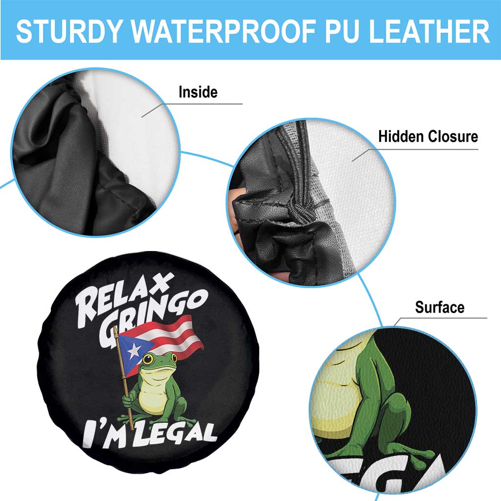 Funny Relax Gringo I Am Legal Spare Tire Cover Puerto Rico Flag Coqui Frog - Wonder Print Shop