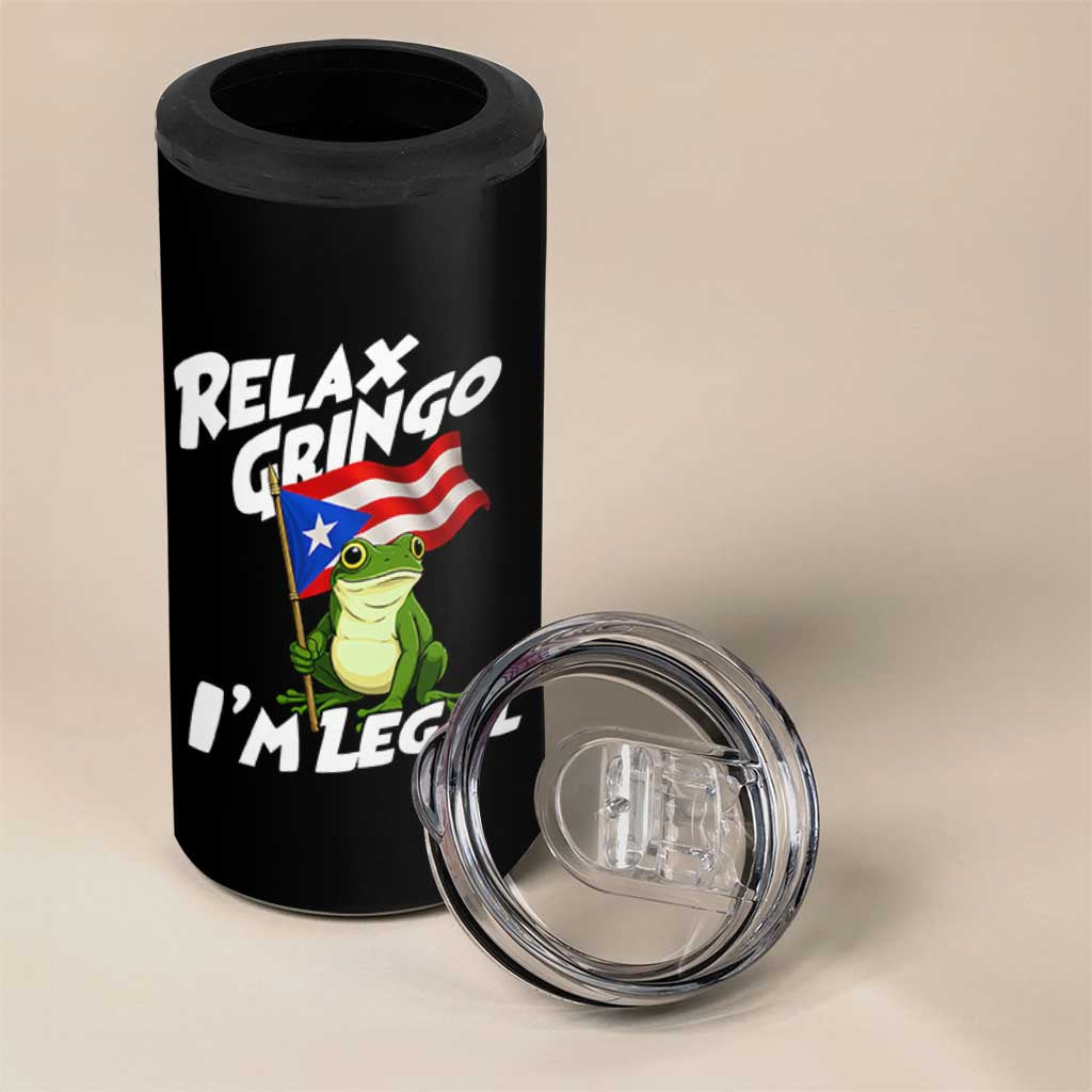 Funny Relax Gringo I Am Legal 4 in 1 Can Cooler Tumbler Puerto Rico Flag Coqui Frog - Wonder Print Shop