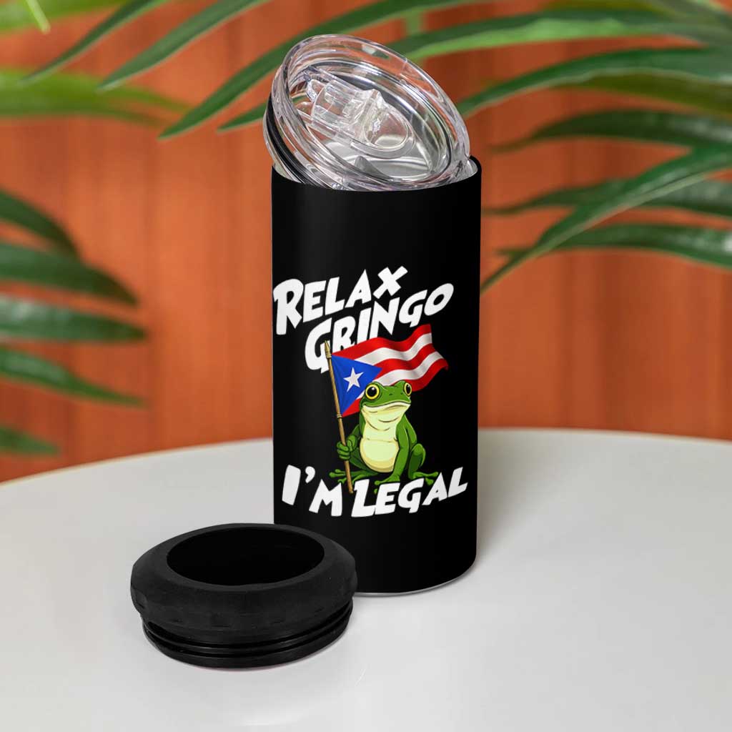 Funny Relax Gringo I Am Legal 4 in 1 Can Cooler Tumbler Puerto Rico Flag Coqui Frog - Wonder Print Shop
