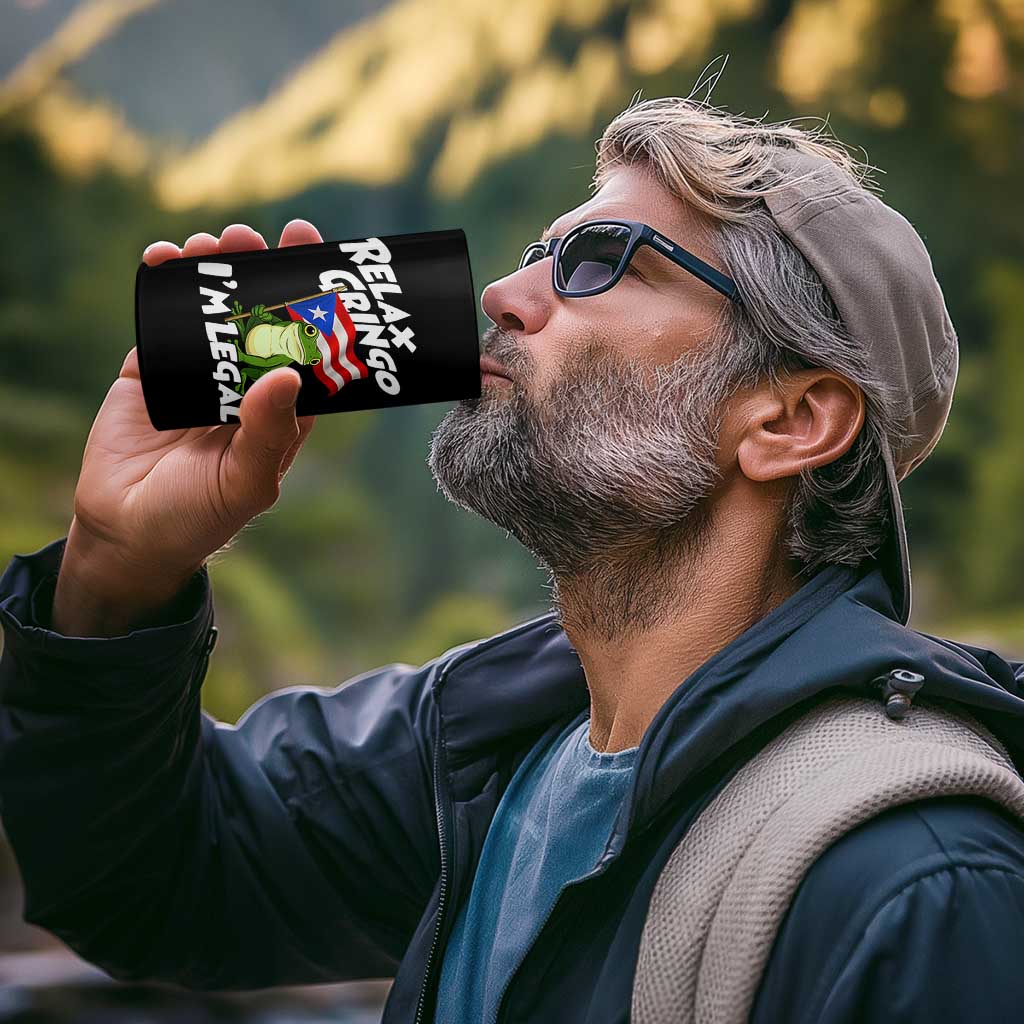 Funny Relax Gringo I Am Legal 4 in 1 Can Cooler Tumbler Puerto Rico Flag Coqui Frog - Wonder Print Shop