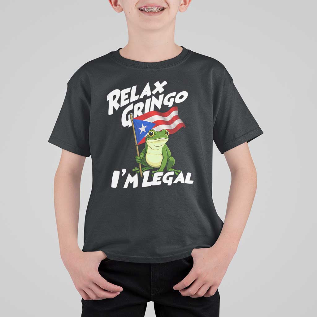 Funny Relax Gringo I Am Legal T Shirt For Kid Puerto Rico Flag Coqui Frog - Wonder Print Shop