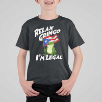 Funny Relax Gringo I Am Legal T Shirt For Kid Puerto Rico Flag Coqui Frog - Wonder Print Shop