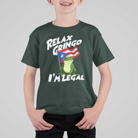 Funny Relax Gringo I Am Legal T Shirt For Kid Puerto Rico Flag Coqui Frog - Wonder Print Shop