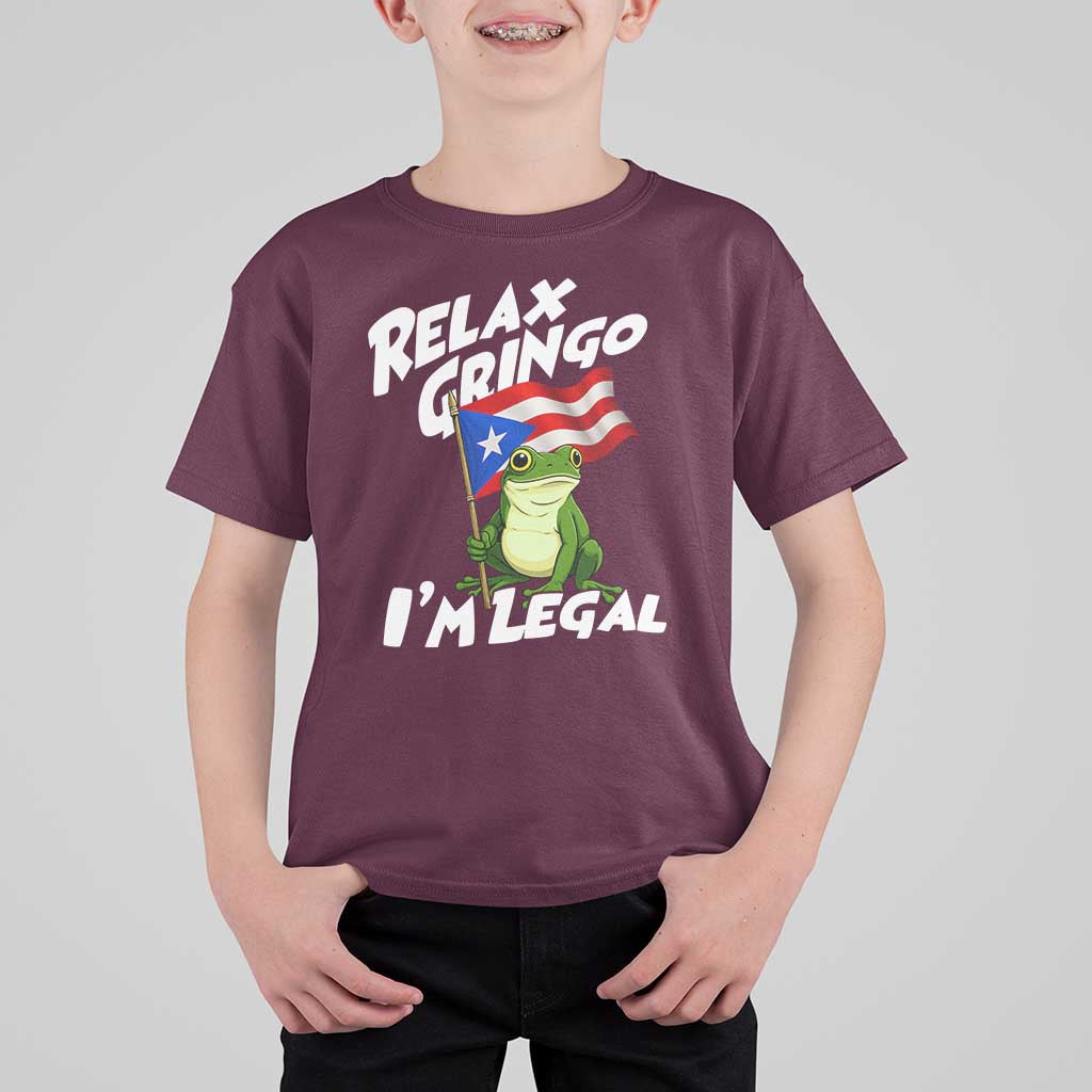 Funny Relax Gringo I Am Legal T Shirt For Kid Puerto Rico Flag Coqui Frog - Wonder Print Shop