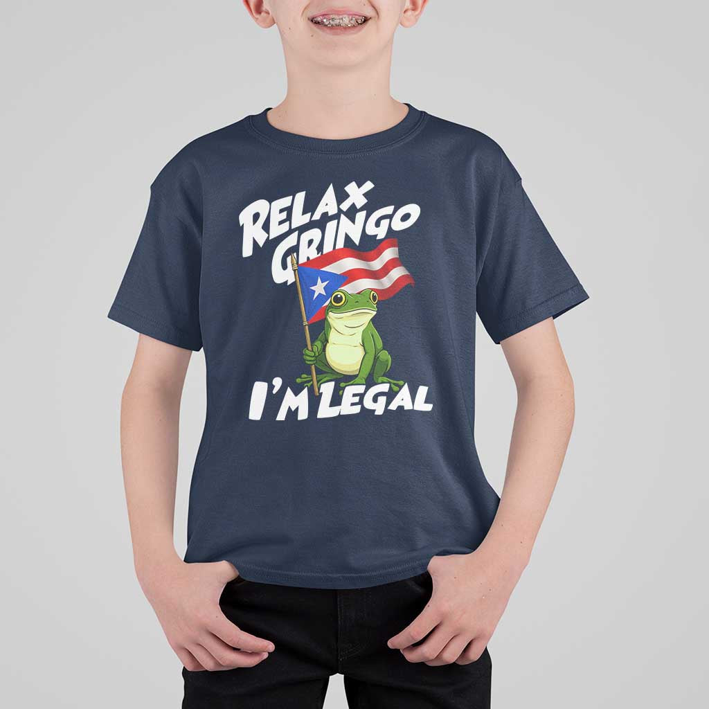 Funny Relax Gringo I Am Legal T Shirt For Kid Puerto Rico Flag Coqui Frog - Wonder Print Shop