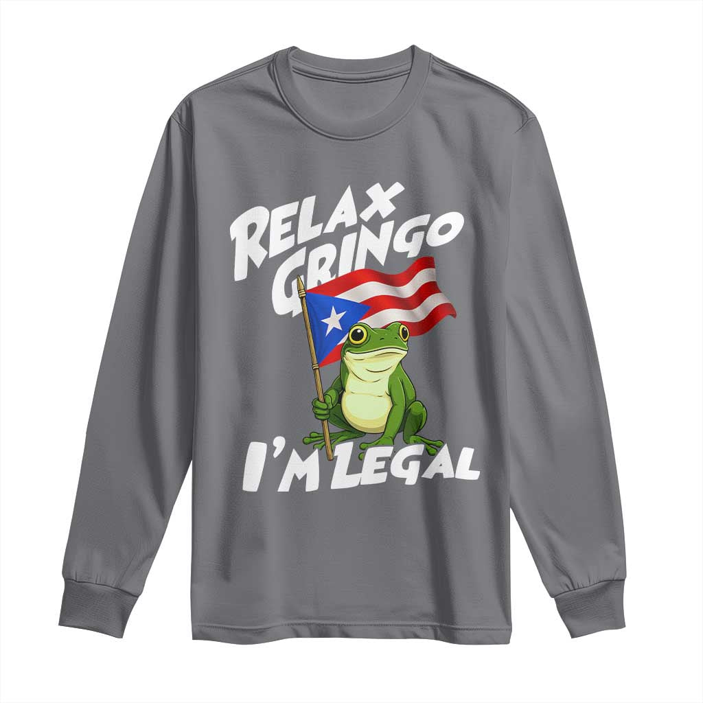 Funny Relax Gringo I Am Legal Long Sleeve Shirt Puerto Rico Flag Coqui Frog - Wonder Print Shop