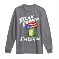 Funny Relax Gringo I Am Legal Long Sleeve Shirt Puerto Rico Flag Coqui Frog - Wonder Print Shop