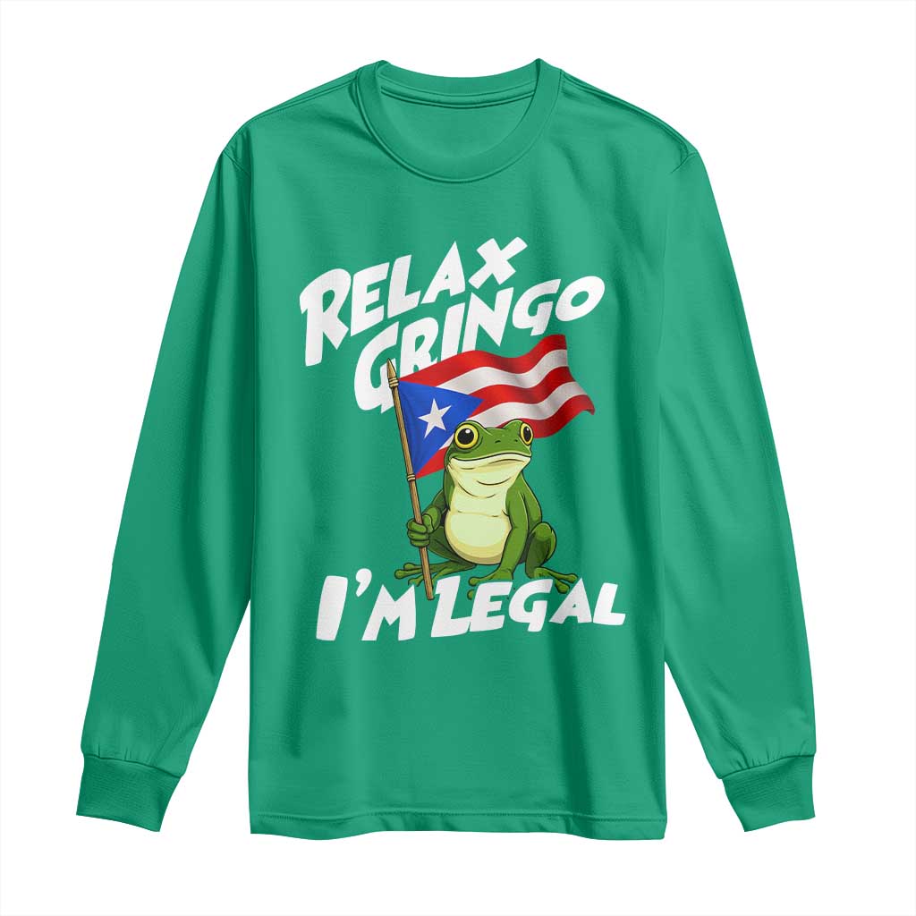 Funny Relax Gringo I Am Legal Long Sleeve Shirt Puerto Rico Flag Coqui Frog - Wonder Print Shop