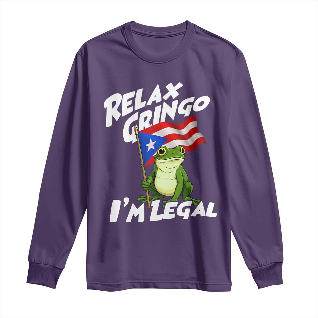 Funny Relax Gringo I Am Legal Long Sleeve Shirt Puerto Rico Flag Coqui Frog - Wonder Print Shop