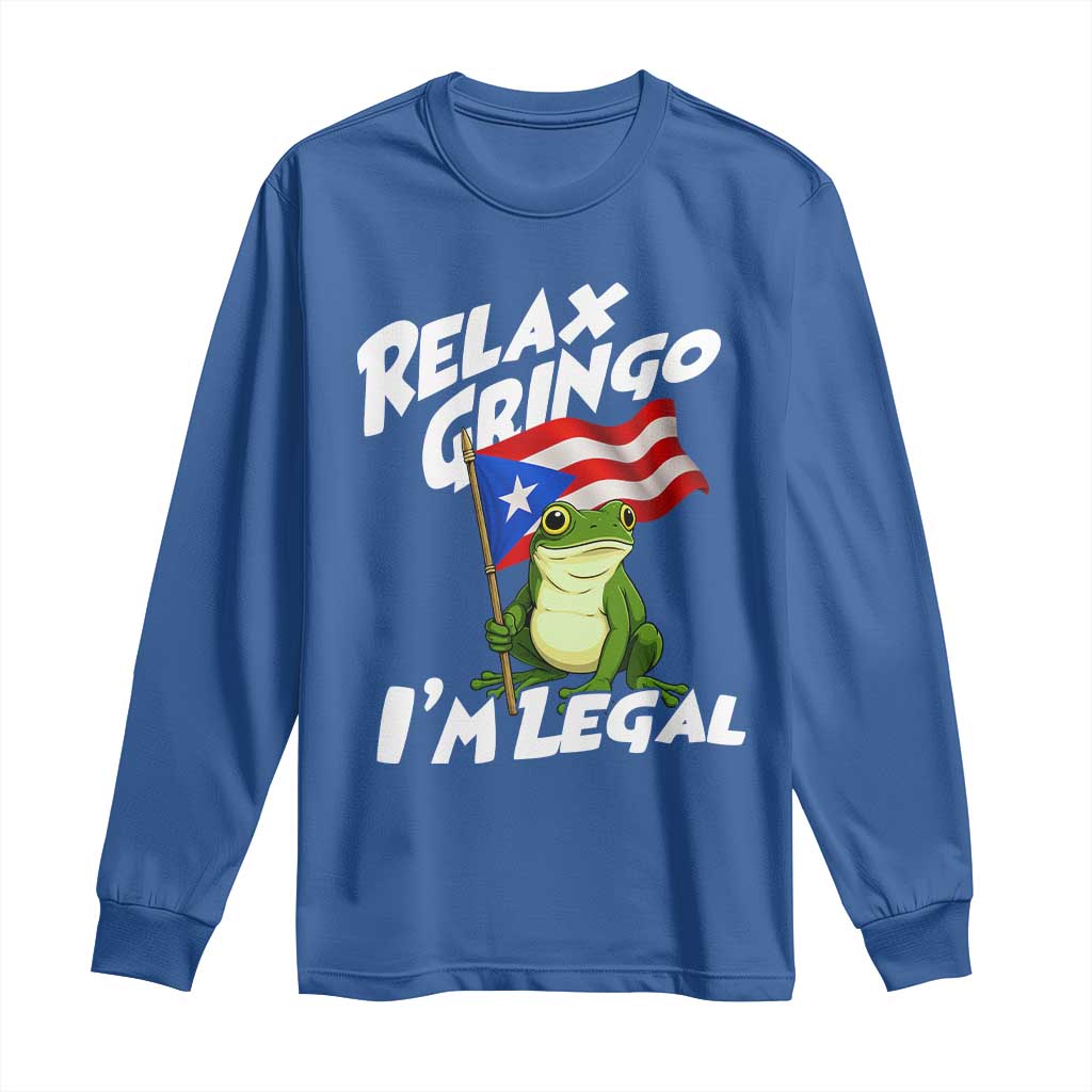 Funny Relax Gringo I Am Legal Long Sleeve Shirt Puerto Rico Flag Coqui Frog - Wonder Print Shop