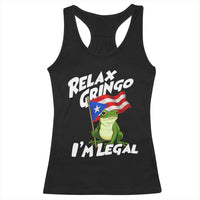 Funny Relax Gringo I Am Legal Racerback Tank Top Puerto Rico Flag Coqui Frog - Wonder Print Shop