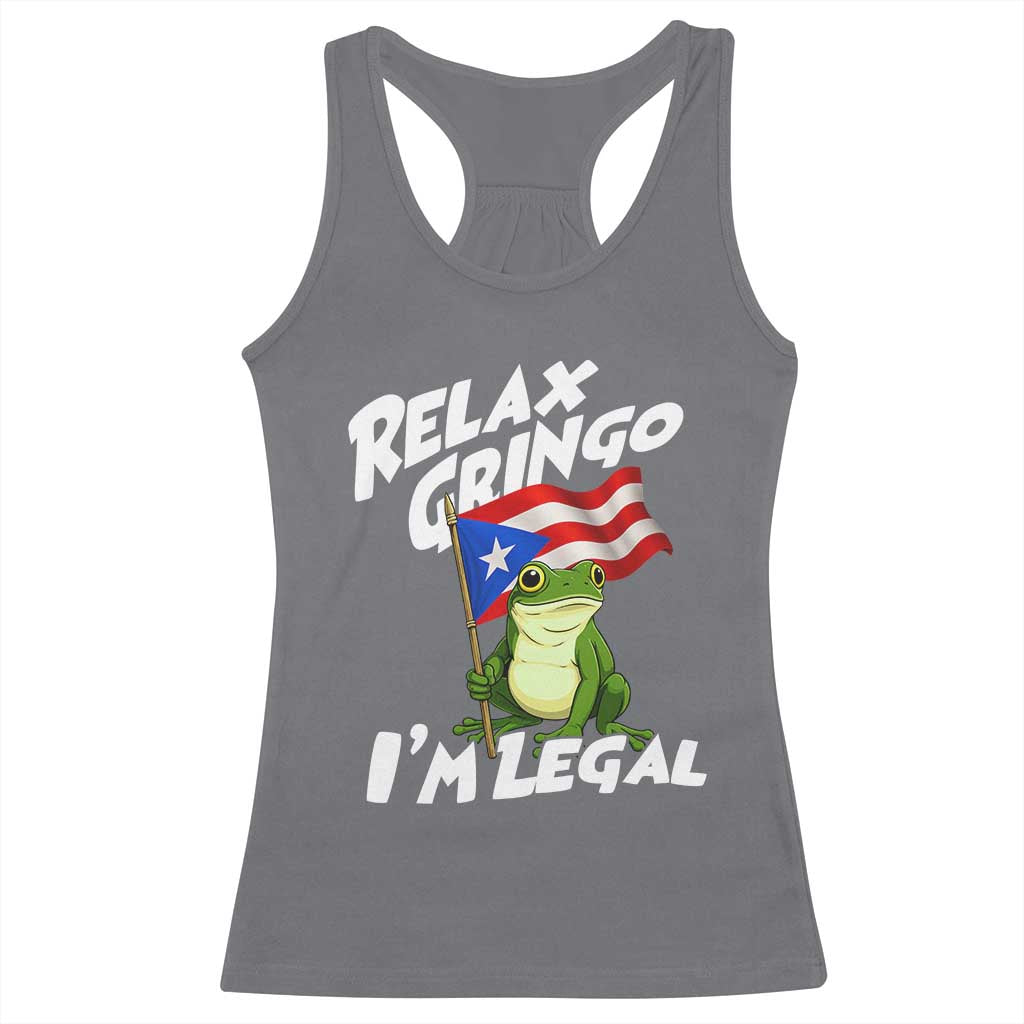 Funny Relax Gringo I Am Legal Racerback Tank Top Puerto Rico Flag Coqui Frog - Wonder Print Shop