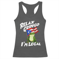 Funny Relax Gringo I Am Legal Racerback Tank Top Puerto Rico Flag Coqui Frog - Wonder Print Shop