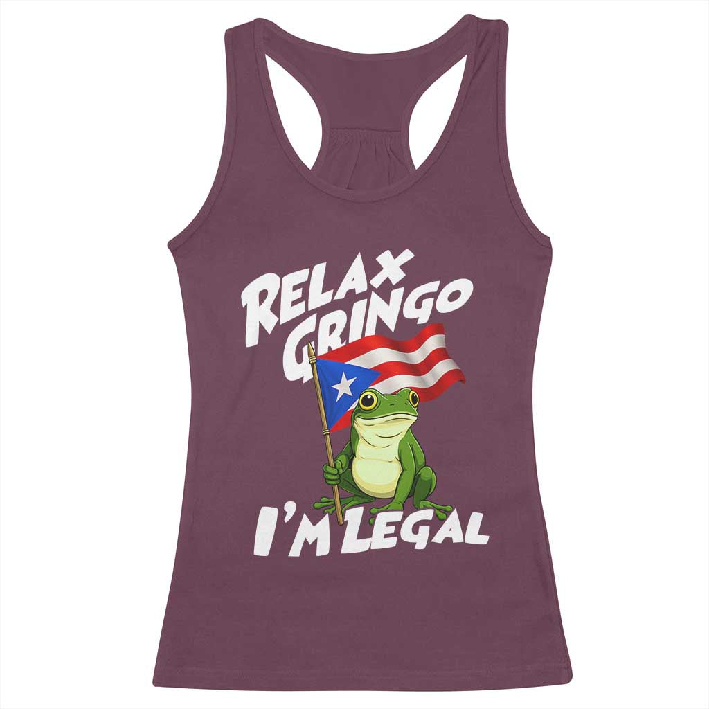 Funny Relax Gringo I Am Legal Racerback Tank Top Puerto Rico Flag Coqui Frog - Wonder Print Shop