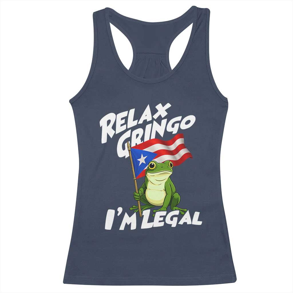 Funny Relax Gringo I Am Legal Racerback Tank Top Puerto Rico Flag Coqui Frog - Wonder Print Shop