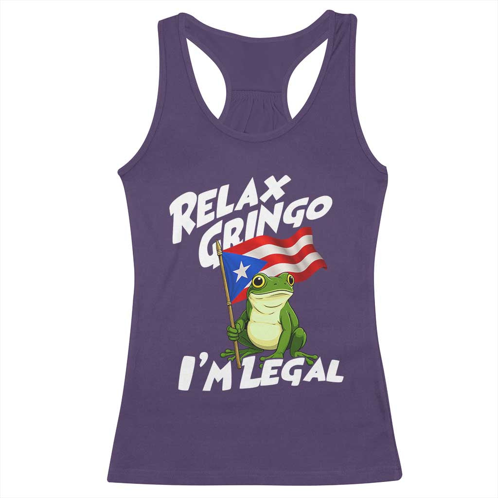 Funny Relax Gringo I Am Legal Racerback Tank Top Puerto Rico Flag Coqui Frog - Wonder Print Shop