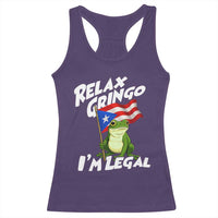 Funny Relax Gringo I Am Legal Racerback Tank Top Puerto Rico Flag Coqui Frog - Wonder Print Shop