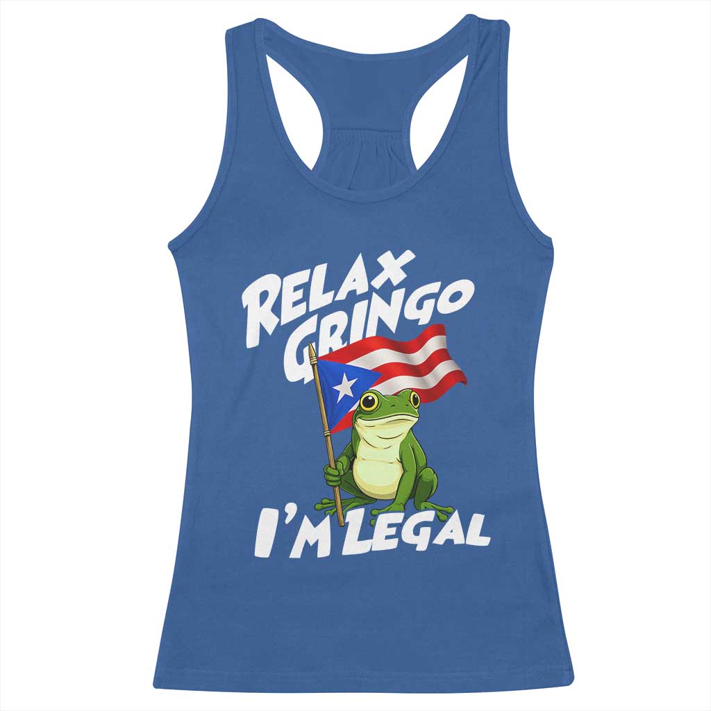 Funny Relax Gringo I Am Legal Racerback Tank Top Puerto Rico Flag Coqui Frog - Wonder Print Shop
