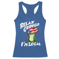 Funny Relax Gringo I Am Legal Racerback Tank Top Puerto Rico Flag Coqui Frog - Wonder Print Shop