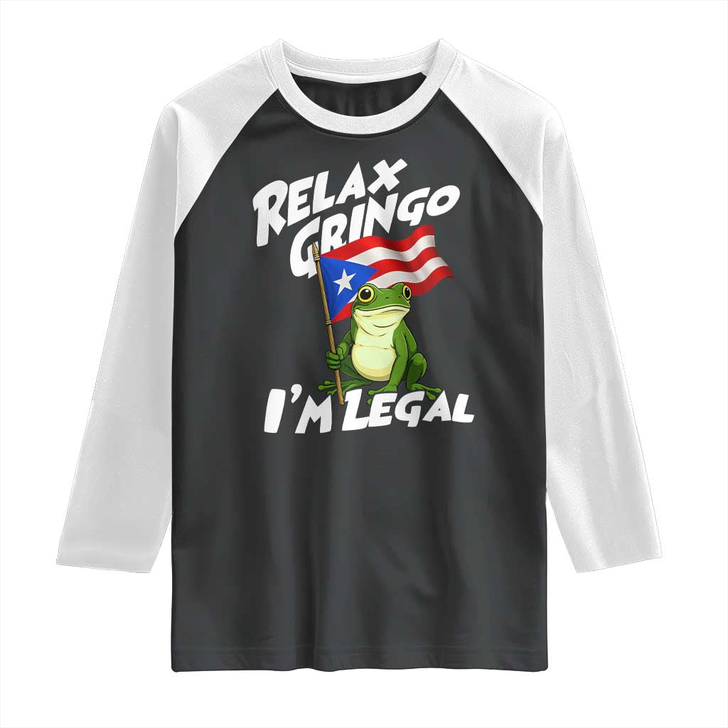 Funny Relax Gringo I Am Legal Raglan Shirt Puerto Rico Flag Coqui Frog - Wonder Print Shop