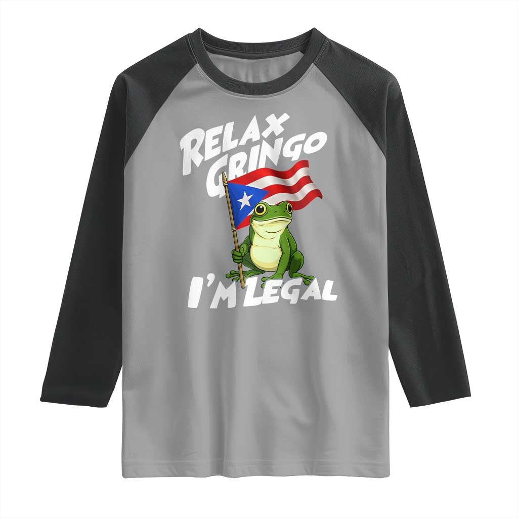 Funny Relax Gringo I Am Legal Raglan Shirt Puerto Rico Flag Coqui Frog - Wonder Print Shop