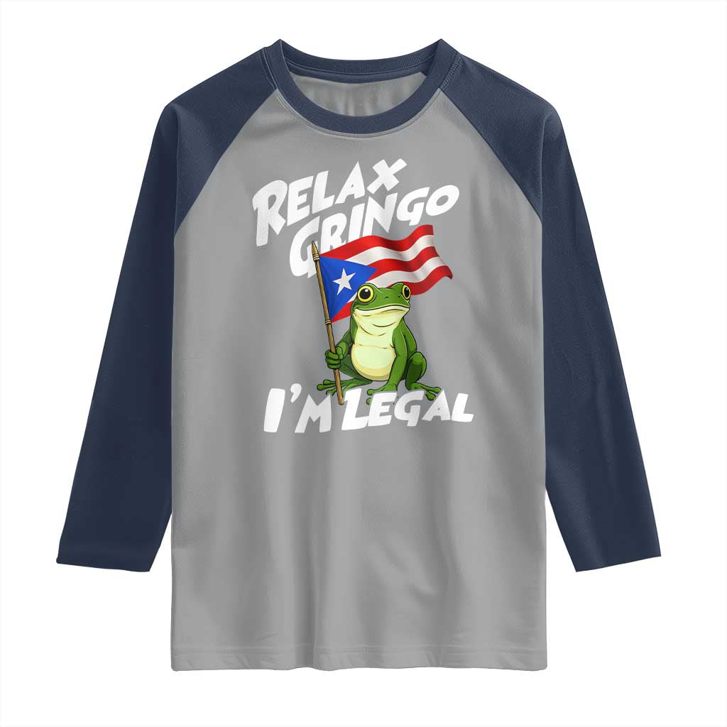 Funny Relax Gringo I Am Legal Raglan Shirt Puerto Rico Flag Coqui Frog - Wonder Print Shop