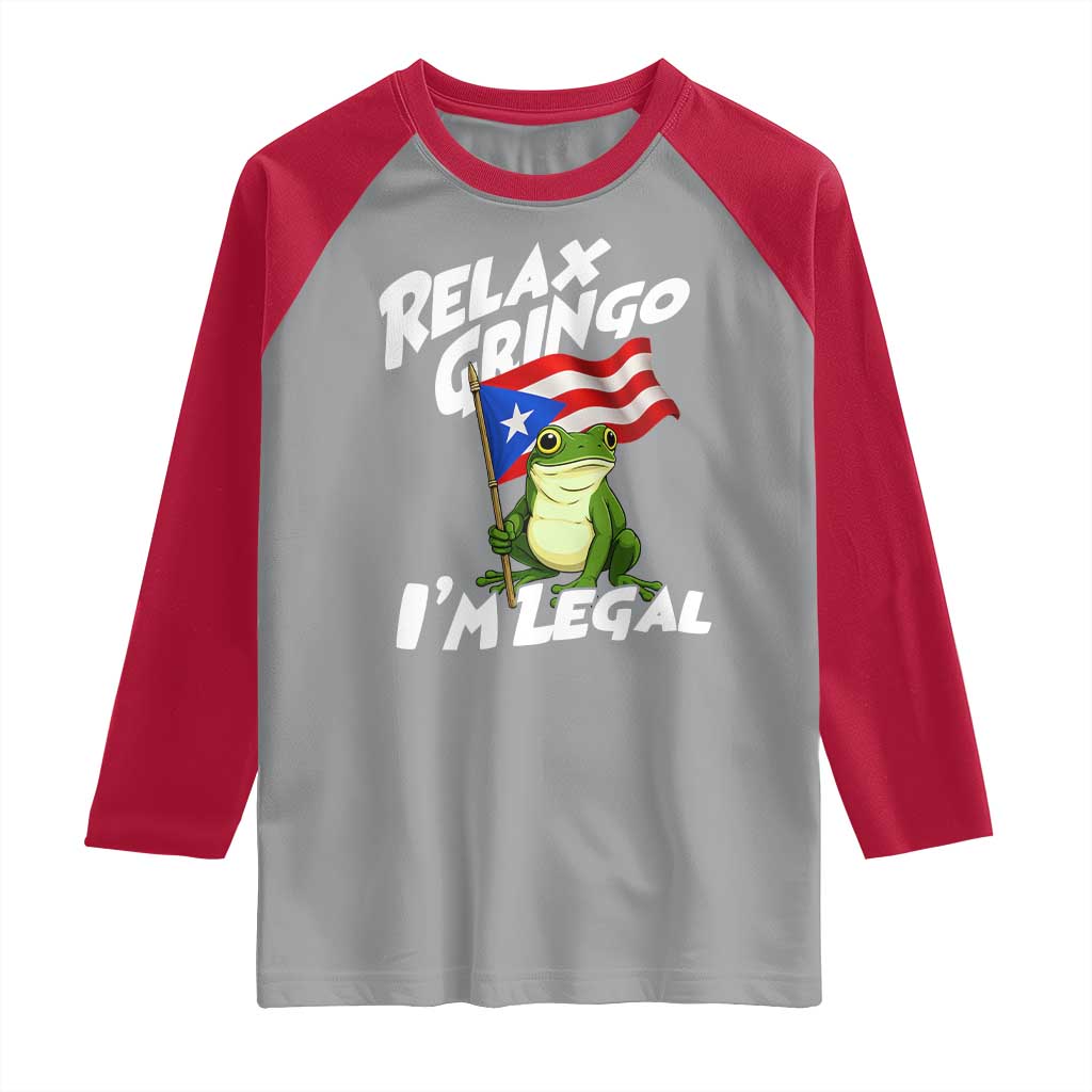Funny Relax Gringo I Am Legal Raglan Shirt Puerto Rico Flag Coqui Frog - Wonder Print Shop