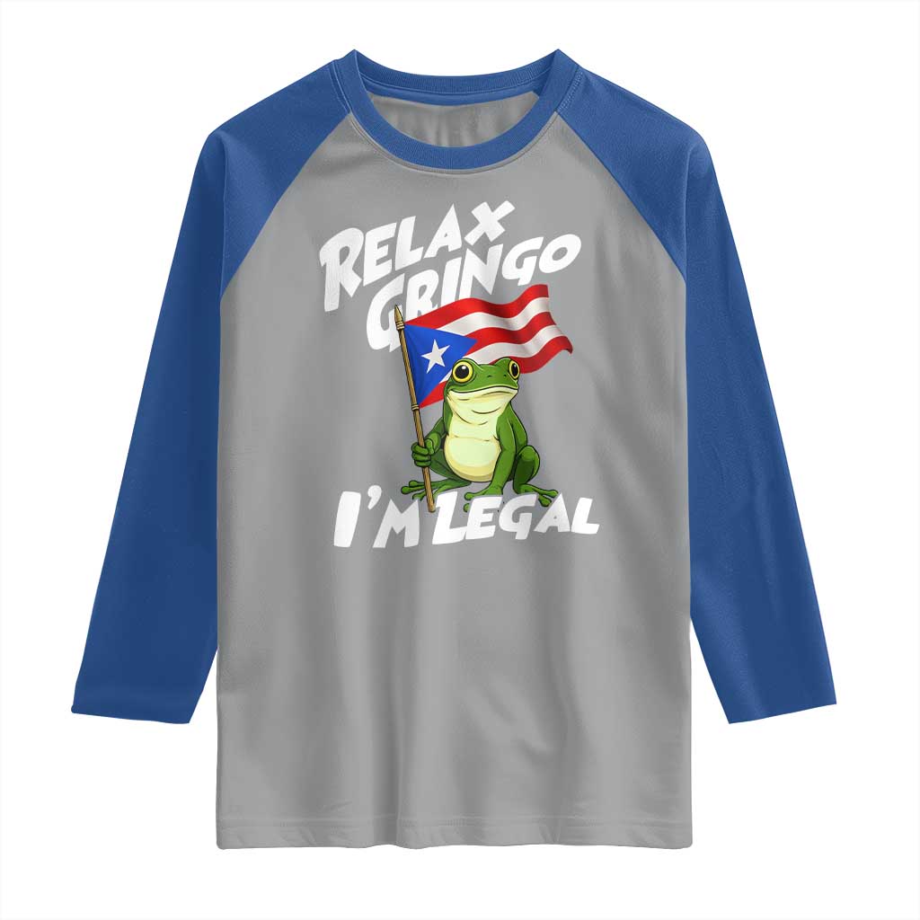 Funny Relax Gringo I Am Legal Raglan Shirt Puerto Rico Flag Coqui Frog - Wonder Print Shop