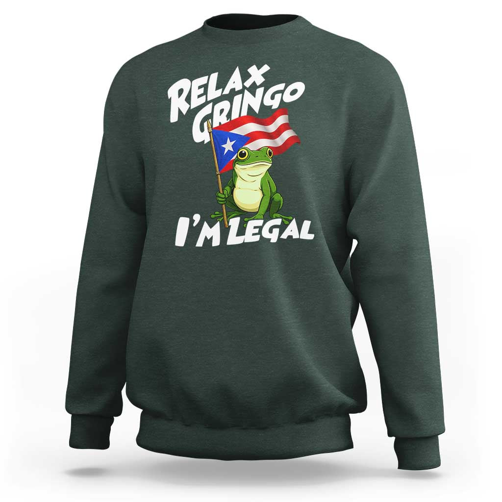 Funny Relax Gringo I Am Legal Sweatshirt Puerto Rico Flag Coqui Frog - Wonder Print Shop