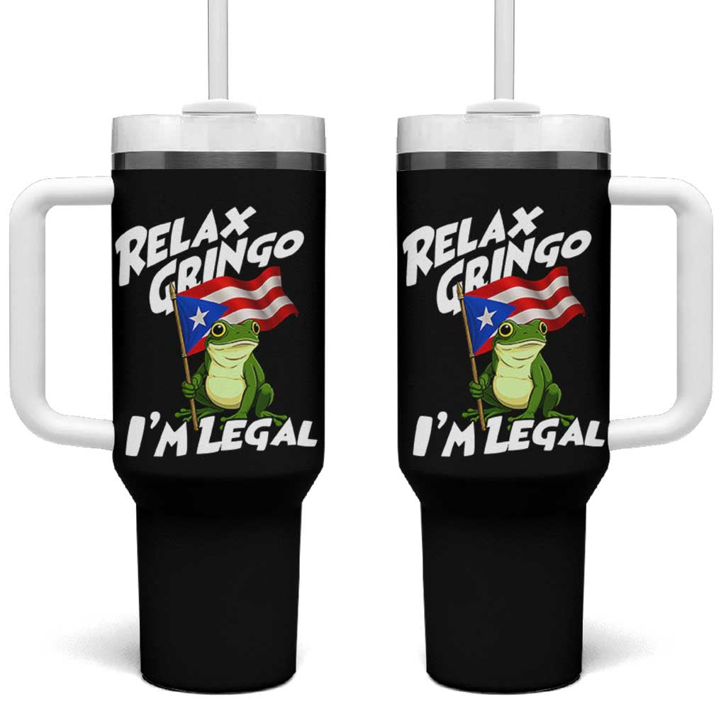 Funny Relax Gringo I Am Legal Tumbler With Handle Puerto Rico Flag Coqui Frog - Wonder Print Shop