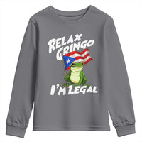 Funny Relax Gringo I Am Legal Youth Sweatshirt Puerto Rico Flag Coqui Frog - Wonder Print Shop
