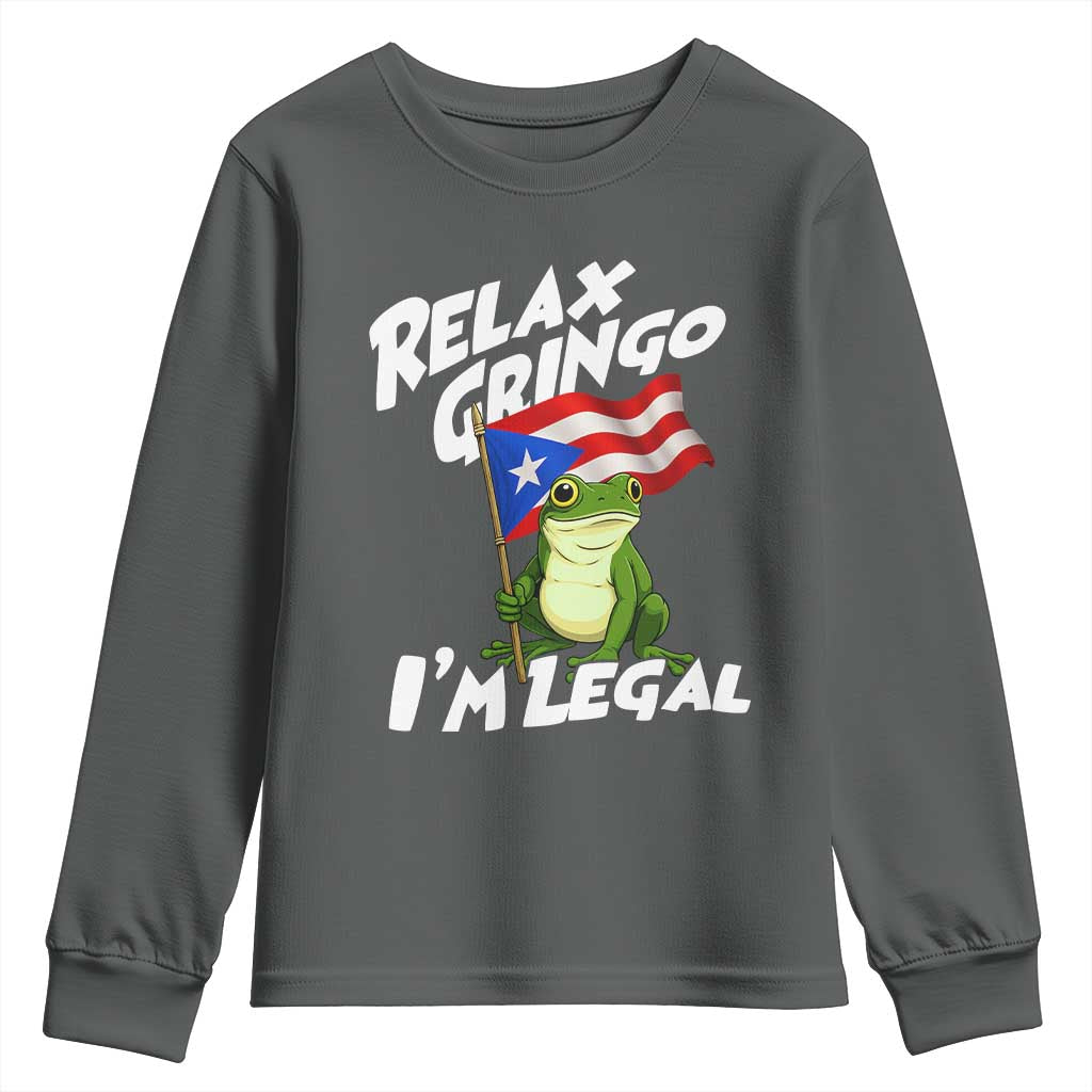 Funny Relax Gringo I Am Legal Youth Sweatshirt Puerto Rico Flag Coqui Frog - Wonder Print Shop