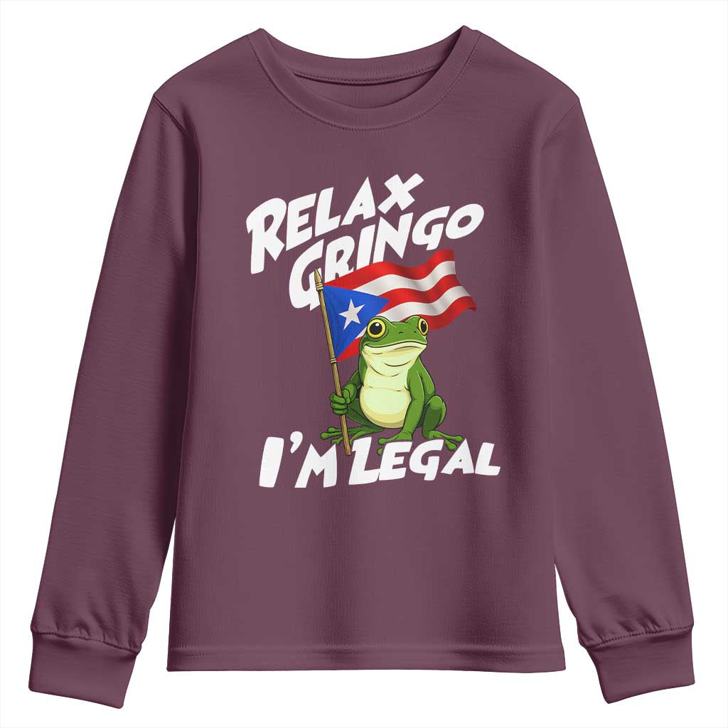 Funny Relax Gringo I Am Legal Youth Sweatshirt Puerto Rico Flag Coqui Frog - Wonder Print Shop